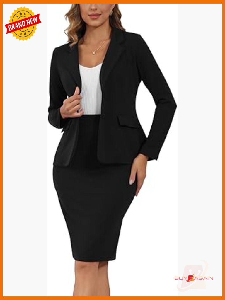 2 Piece Skirt Set Business Office Formal Suit Blazer Midi Pencil Skirt Suits